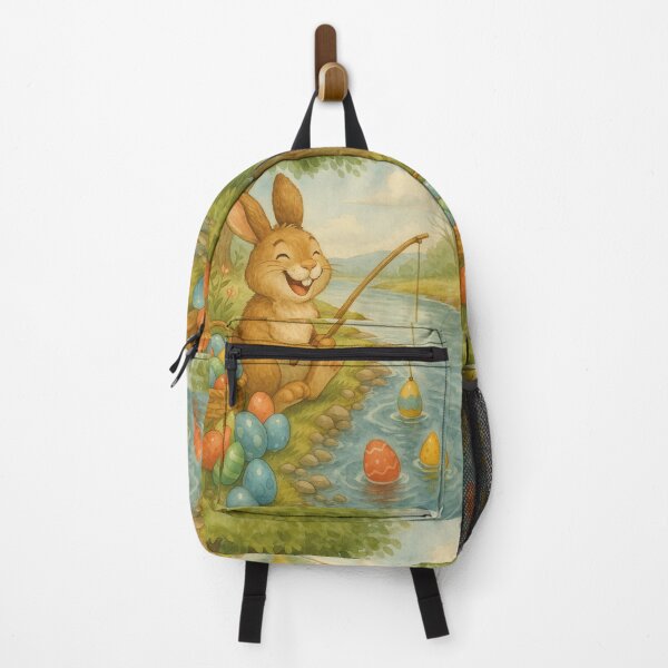 Item preview, Laughing Easter bunny fishes for colorful Easter eggs in the river designed and sold by Mauswohn.