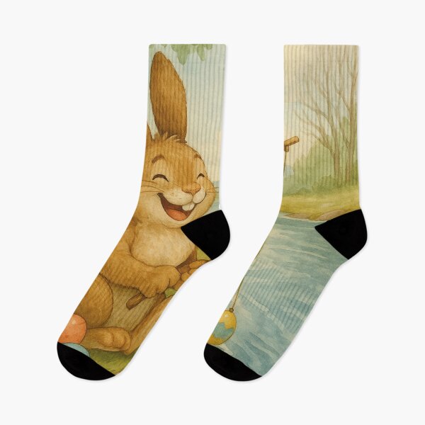 Item preview, Laughing Easter bunny fishes for colorful Easter eggs in the river designed and sold by Mauswohn.