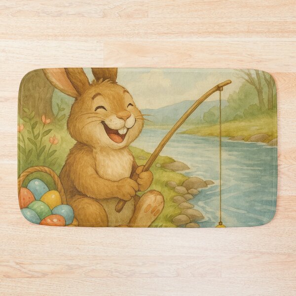 Item preview, Laughing Easter bunny fishes for colorful Easter eggs in the river designed and sold by Mauswohn.