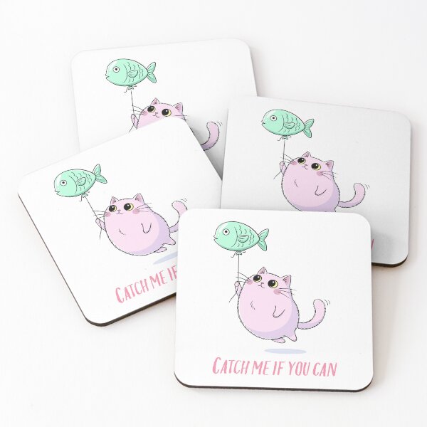 Item preview, Cute Pink Cat Flying with Fish Balloon Vector Illustration designed and sold by DiNata.