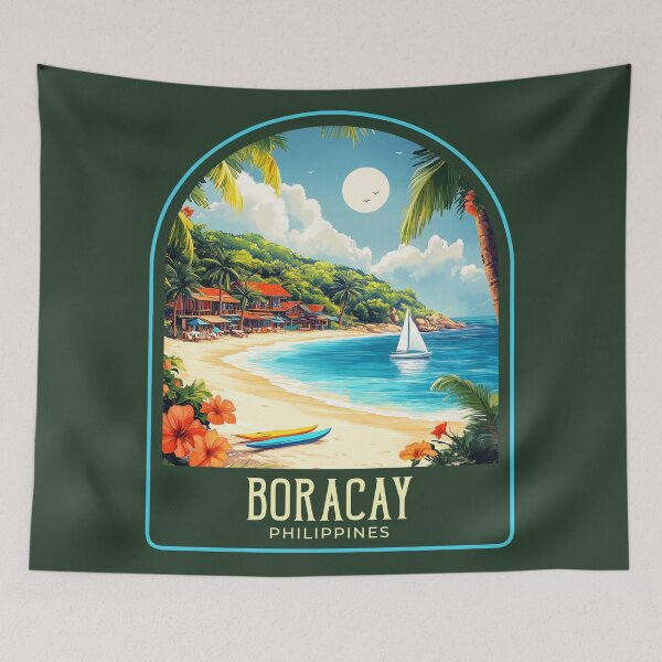 Item preview, Boracay Vintage Travel Illustration designed and sold by HomeLivingCo.