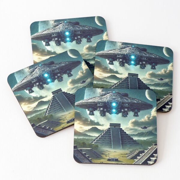 Item preview, "Alien Spaceship Above Ancient Pyramid – Sci-Fi Fantasy Art" designed and sold by Dogandesighn.