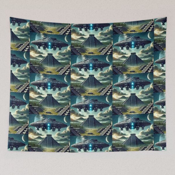 Item preview, "Alien Spaceship Above Ancient Pyramid – Sci-Fi Fantasy Art" designed and sold by Dogandesighn.