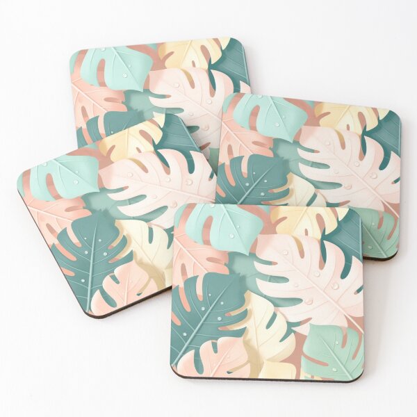 Item preview, Pastel Tropical Leaves with Dew designed and sold by CoquetteLunaCo.