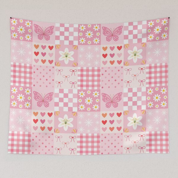 Item preview, Pink Coquette Seamless Pattern, Y2K Girly Patchwork Quilt Digital Paper, Bow Gingham Heart Daisy Butterfly Cute Retro Wallpaper Tile designed and sold by FRH Design ⭐⭐⭐⭐⭐.