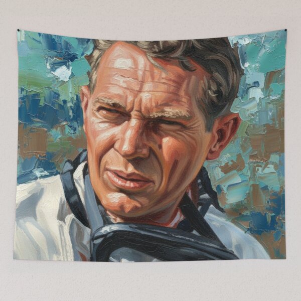 Item preview, The Professional: Steve McQueen Paddock Impasto Portrait designed and sold by Art's Diner.