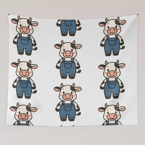 Item preview, Cheerful Cow in Classic Denim Overalls – Cute Farm Animal Illustration designed and sold by Confuzz1ed.