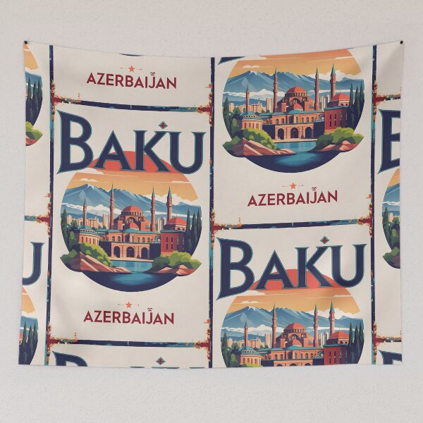 Item preview, Baku Azerbaijan Vintage Travel Tourism Art designed and sold by TravelersGems.