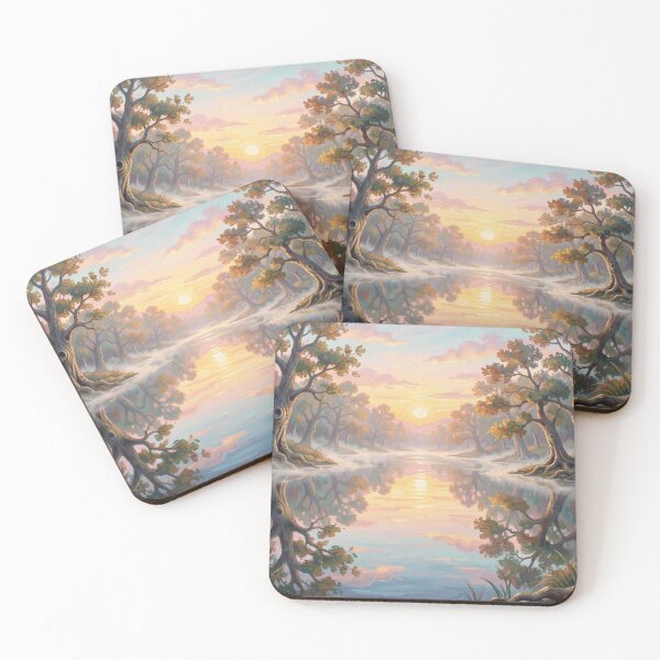 Item preview, Serene River Sunset Landscape with Dreamy Light and Painterly Atmosphere designed and sold by FotoworldEdel.