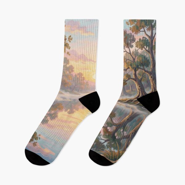 Item preview, Serene River Sunset Landscape with Dreamy Light and Painterly Atmosphere designed and sold by FotoworldEdel.