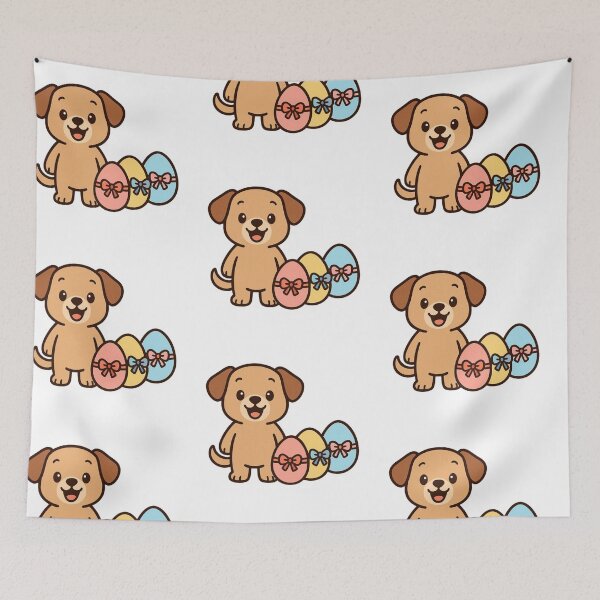 Item preview, Excited Puppy Beside Pastel Easter Eggs – Sweet Spring Celebration Illustration designed and sold by Confuzz1ed.