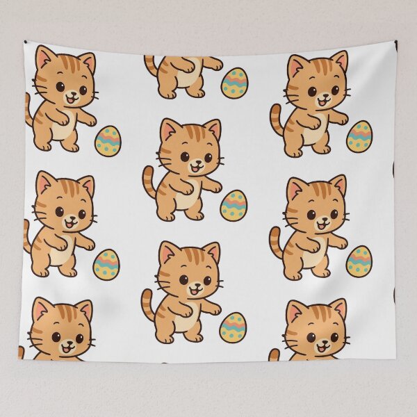 Item preview, Playful Kitten Batting Easter Egg – Adorable Spring Holiday Illustration designed and sold by Confuzz1ed.