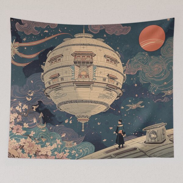 Item preview, Japanese Ukiyo‑e Sci‑Fi Poster – Lantern Shaped Space Station Artwork designed and sold by Vandy Fullam.