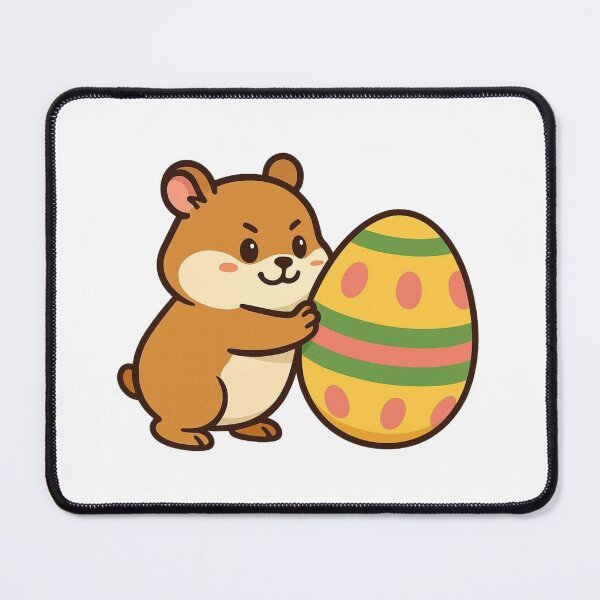 Artikelvorschau, Hamster rollt entschlossen ein riesiges gestreiftes Osterei – Niedliche Frühlingsillustration entworfen und verkauft von Confuzz1ed.