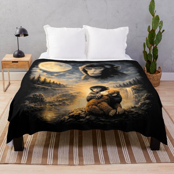 Item preview, Vintage Retro Monkey Spirit Animal in Nature Moonlit Forest Waterfall Scene designed and sold by PonyRoniku.
