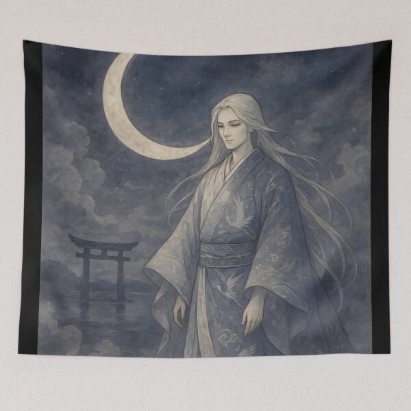 Item preview, Tsukuyomi Moon God Japanese Mythology Art designed and sold by mythographiaart.