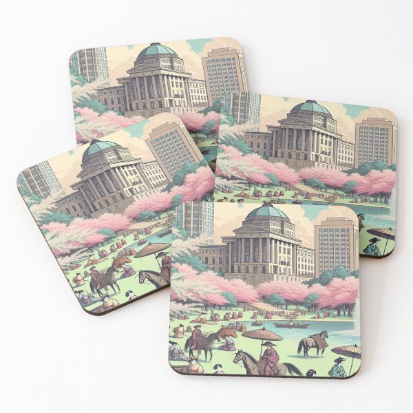 Item preview, Raleigh North Carolina Ukiyo‑e Art Print – Edo Style NC State Capitol Cherry Blossoms designed and sold by Vandy Fullam.