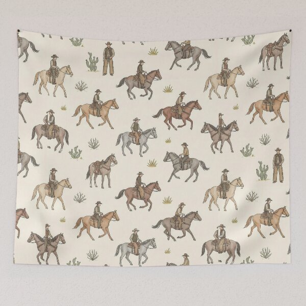 Item preview, Vintage Cowboy Riding Horses Seamless Pattern – Country Western Style designed and sold by The High Hippo.