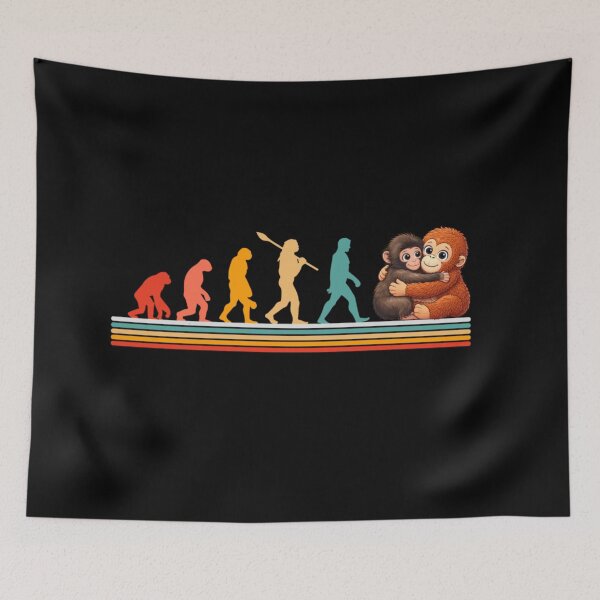 Item preview, Human Evolution to Cute Hugging Monkeys Retro Vintage Sunset Style Art designed and sold by Altenpendinton.