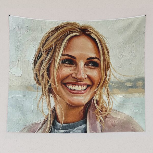 Item preview, The Golden Smile: Julia Roberts Luminous Coastal Portrait designed and sold by Art's Diner.