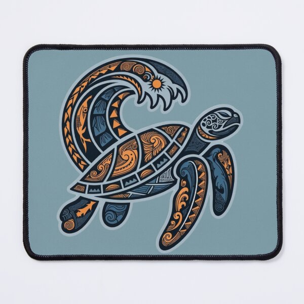 Item preview, Honu Turtle in Tribal Wave with Sun | Blue Gray Polynesian Sea Turtle PNG designed and sold by SilentPowerArt.