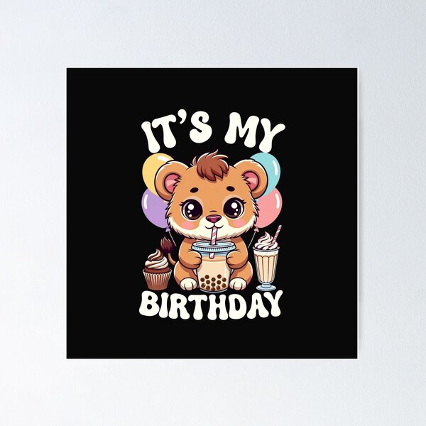 Item preview, It's My Birthday Cute Lion Cub Boba Drink Party Celebration designed and sold by GrumpySableye.