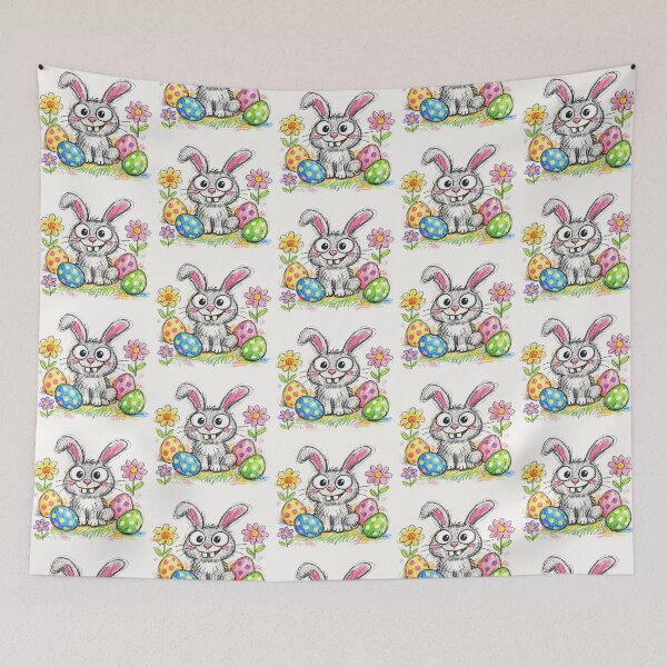 Item preview, Cute Sketchy Easter Bunny with Polka Dot Eggs designed and sold by PixelQ.