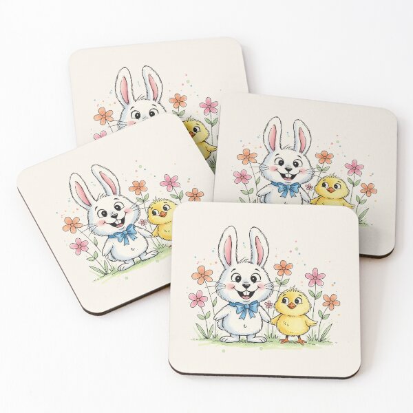 Item preview, Cute Kawaii Easter Bunny and Chick with Flowers designed and sold by PixelQ.