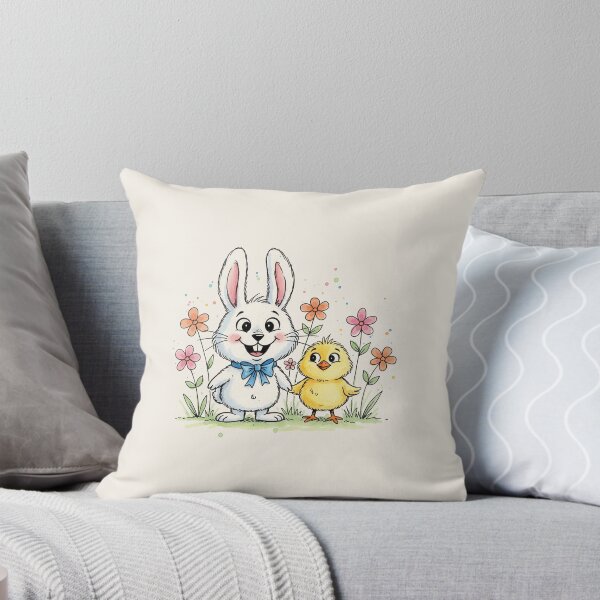 Item preview, Cute Kawaii Easter Bunny and Chick with Flowers designed and sold by PixelQ.