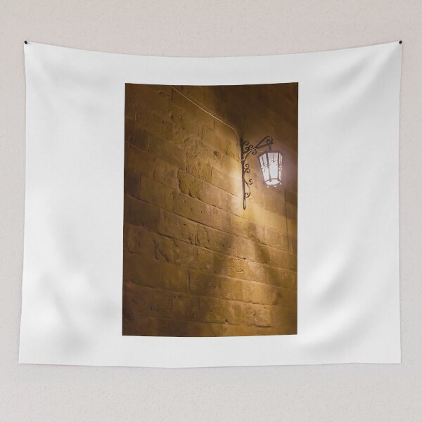 Item preview, Classic Iron Lantern on a Stone Wall Illuminating a Quiet Night Scene designed and sold by Nmallia.