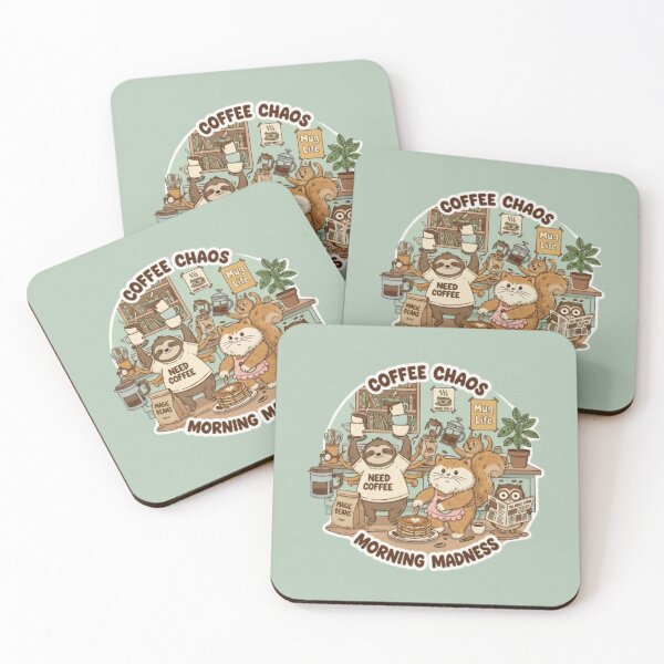 Item preview, Coffee Chaos Morning Madness Sloth and Friends Kawaii Badge Art designed and sold by Color Reverie.