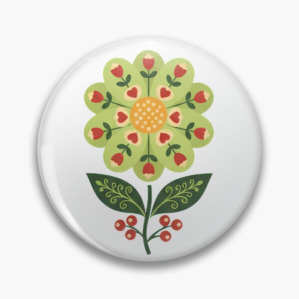 Item preview, Folk Art Green Daisy – Scandinavian Folk Art by heidiannemorris © designed and sold by FOLK ART FUSION.