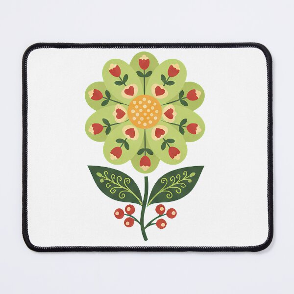 Item preview, Folk Art Green Daisy – Scandinavian Folk Art by heidiannemorris © designed and sold by FOLK ART FUSION.
