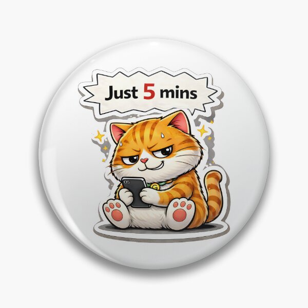 Item preview, Just 5 Mins Cat Sticker – Funny Procrastination Cute Lazy Cat Meme designed and sold by MoodPawsCo.