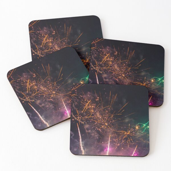Item preview, Colorful Fireworks Explosions Lighting Night Sky With Golden Sparks And Purple Haze designed and sold by Nmallia.