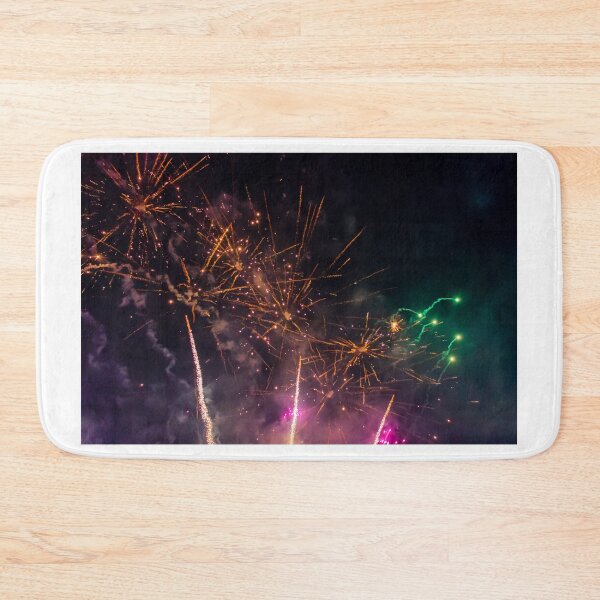 Item preview, Colorful Fireworks Explosions Lighting Night Sky With Golden Sparks And Purple Haze designed and sold by Nmallia.