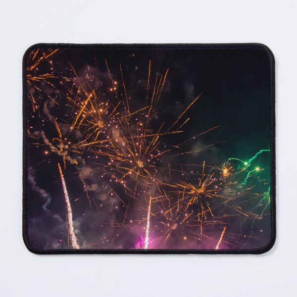 Item preview, Colorful Fireworks Explosions Lighting Night Sky With Golden Sparks And Purple Haze designed and sold by Nmallia.