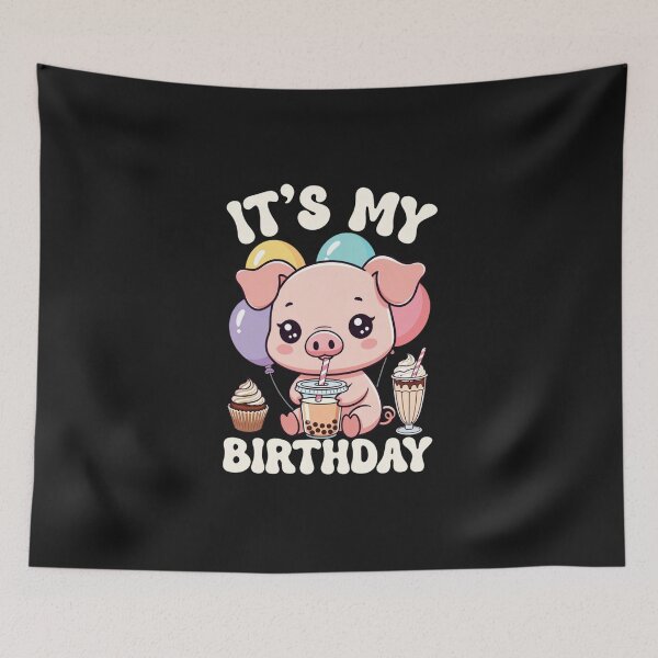 Item preview, It's My Birthday Cute Pig Bubble Tea Celebration designed and sold by GrumpySableye.