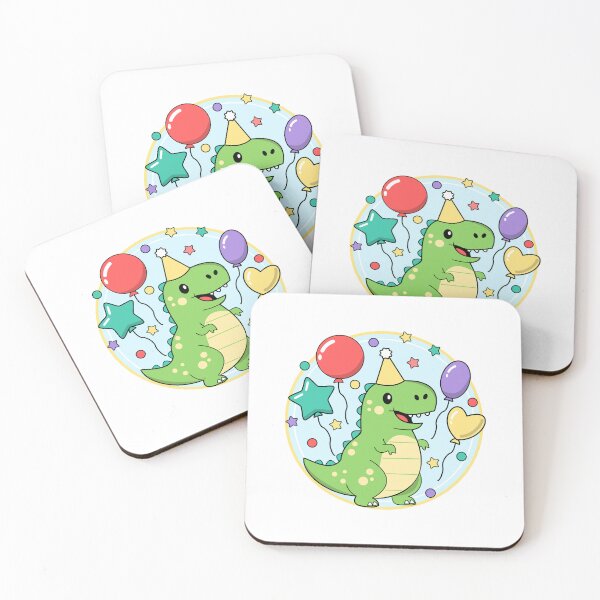 Item preview, Cute Dinosaur Birthday Party – Kawaii Dino with Balloons designed and sold by ZnDigitalPrints.