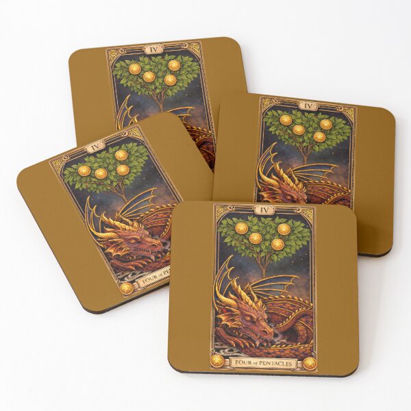 Item preview, Four of Pentacles Dragon Tarot Card – Fantasy Dragon Tarot Art, Gold Pentacle Tree, Mystic Dragon Illustration, Magical Tarot Deck Artwork designed and sold by EmiliaBassano.