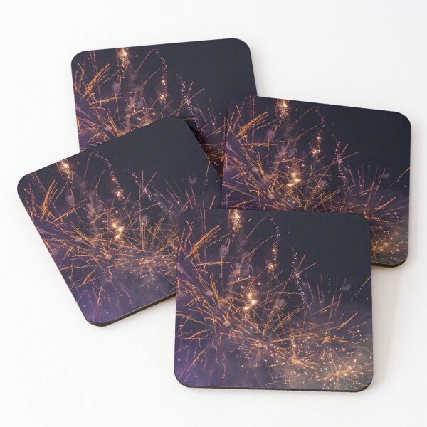 Item preview, Colorful Fireworks Explosions Lighting Night Sky With Golden Sparks And Purple Haze designed and sold by Nmallia.