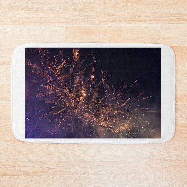Item preview, Colorful Fireworks Explosions Lighting Night Sky With Golden Sparks And Purple Haze designed and sold by Nmallia.