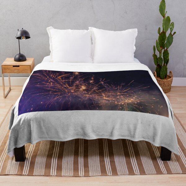 Item preview, Colorful Fireworks Explosions Lighting Night Sky With Golden Sparks And Purple Haze designed and sold by Nmallia.
