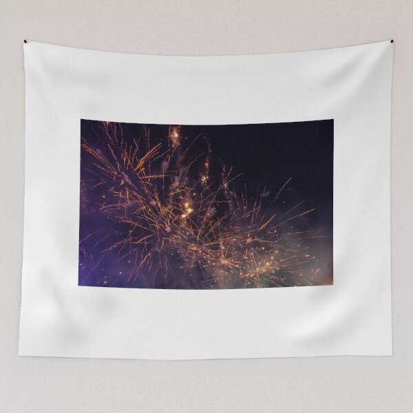 Item preview, Colorful Fireworks Explosions Lighting Night Sky With Golden Sparks And Purple Haze designed and sold by Nmallia.