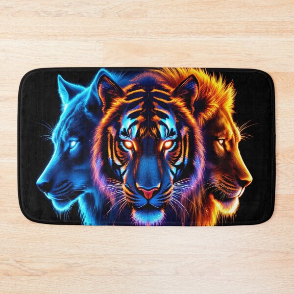 Item preview, Neon Wolf Tiger Lion Cyberpunk Animal Trio designed and sold by DreamyWallVibes.