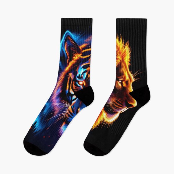 Item preview, Neon Wolf Tiger Lion Cyberpunk Animal Trio designed and sold by DreamyWallVibes.