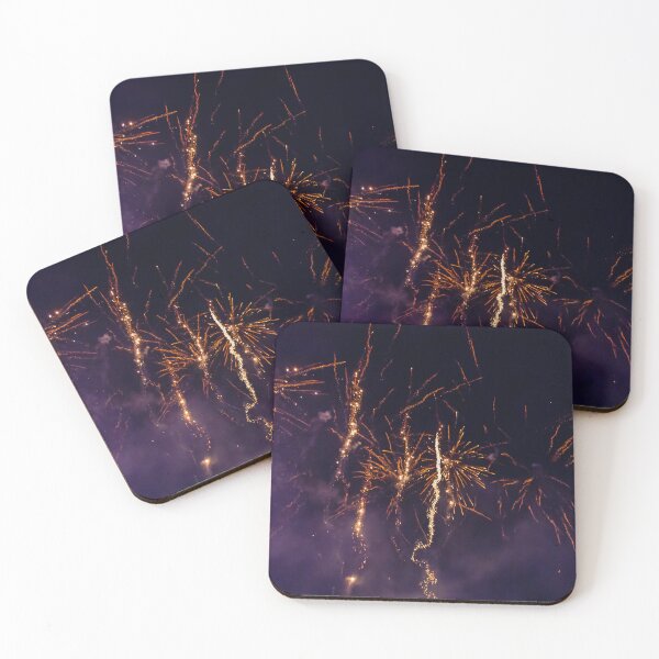 Item preview, Colorful Fireworks Explosions Lighting Night Sky With Golden Sparks And Purple Haze designed and sold by Nmallia.