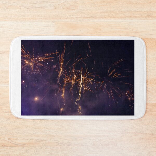 Item preview, Colorful Fireworks Explosions Lighting Night Sky With Golden Sparks And Purple Haze designed and sold by Nmallia.