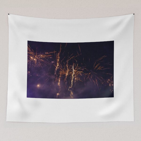 Item preview, Colorful Fireworks Explosions Lighting Night Sky With Golden Sparks And Purple Haze designed and sold by Nmallia.