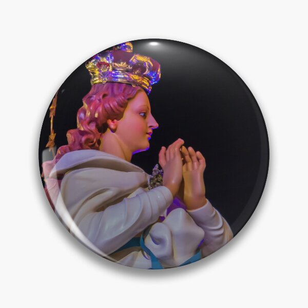 Item preview, Religious Statue Portrait With Golden Crown Star Halo White Robe Blue Ribbon Against Dark Night Sky designed and sold by Nmallia.
